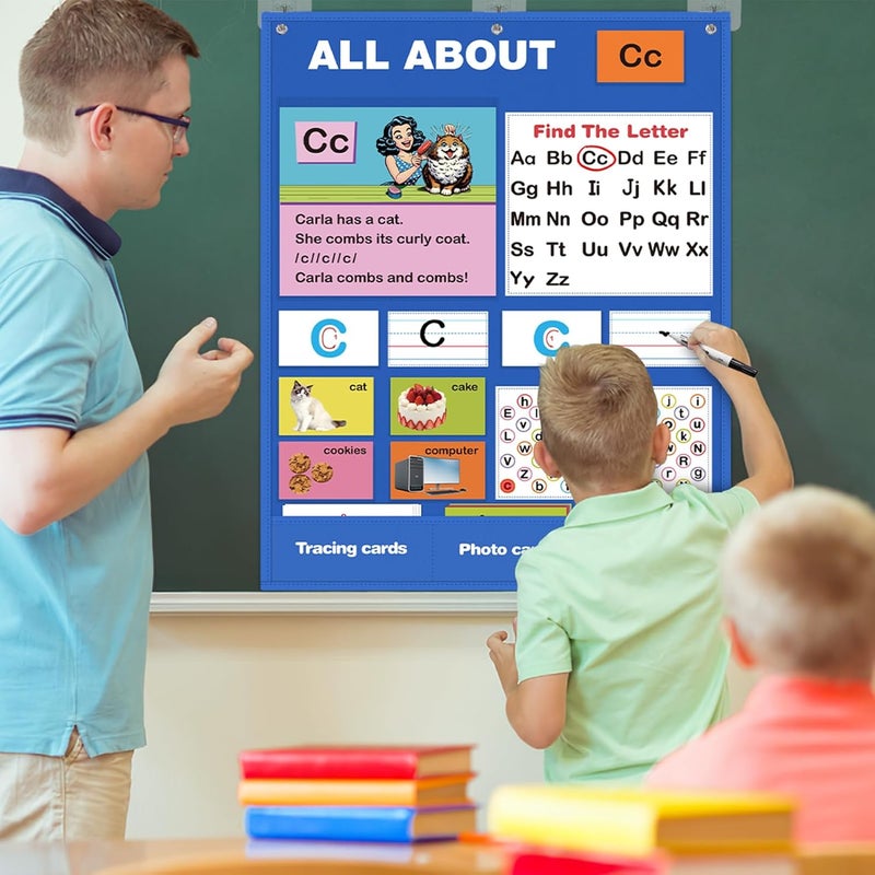 Joyreal Alphabet Learning Pocket Chart, Alphabet Wall Chart for Toddlers 1-3, Handwriting Practice Letter Tracing Circle Time Learning Center for Classroom, Preschool Classroom Must Haves XL35x 27" - Image 2